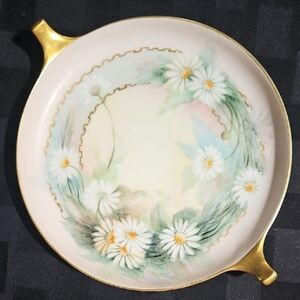 RS Germany Blue Mark Handled Serving Plate Hand Painted Daisies Gilded